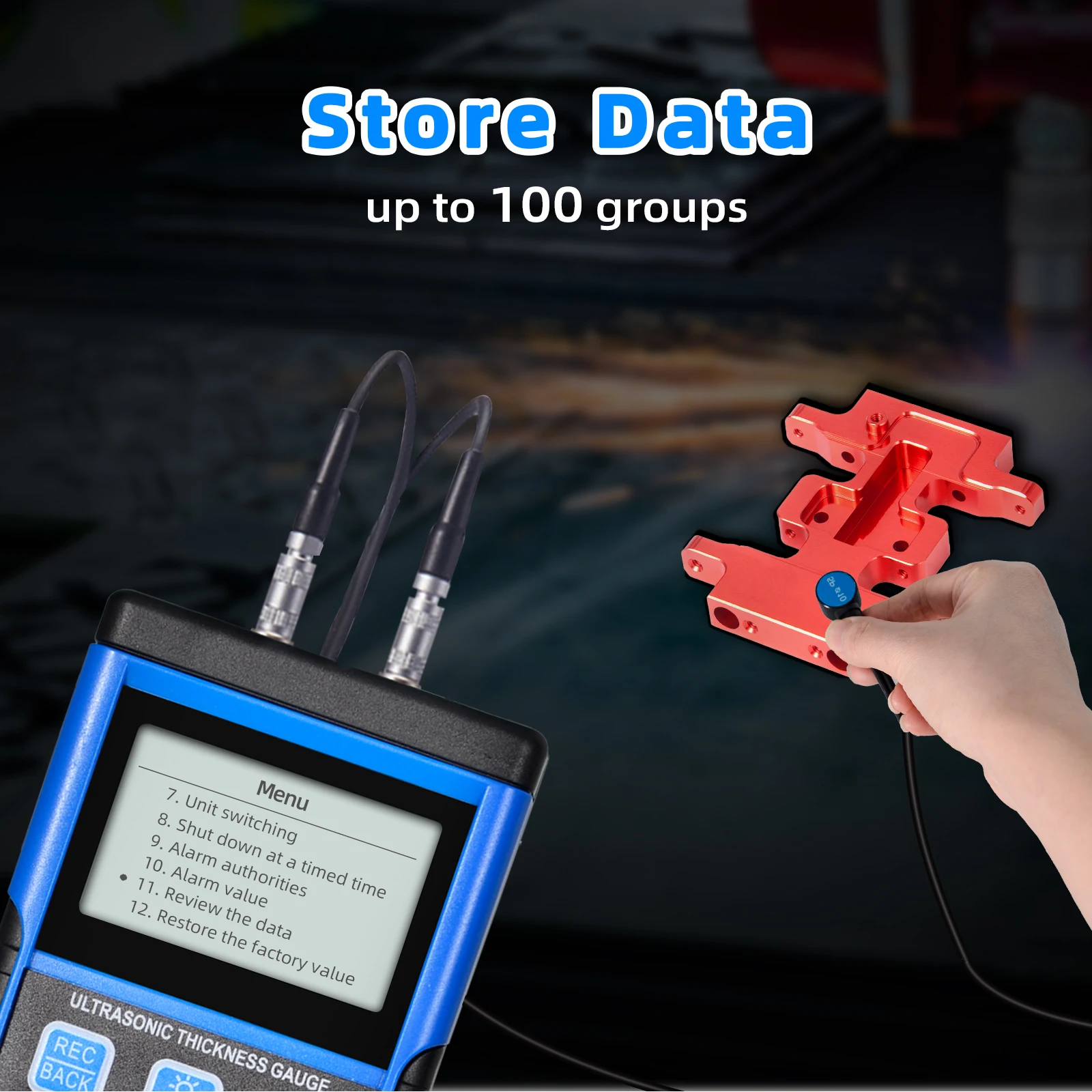 Ultrasonic Thickness Gauge 1.0-350mm Steel 0.01mm Resolution 5MHz Probe Data Logger 99 Groups Holdpeak T9-130S