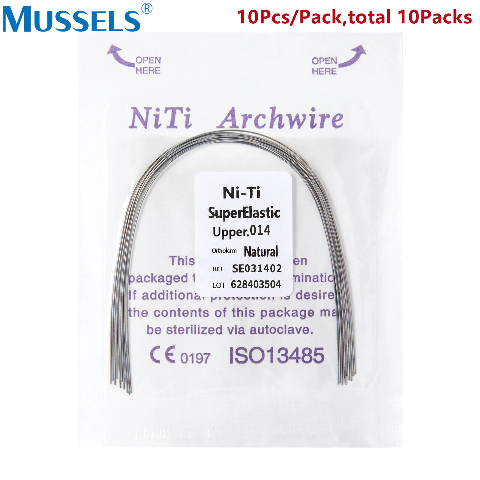 100PC=10Pack Orthodontic Nitinol Arches Wire Dental Super Elastic Niti Archwires Natural Form Round Rectangular Dentist Material