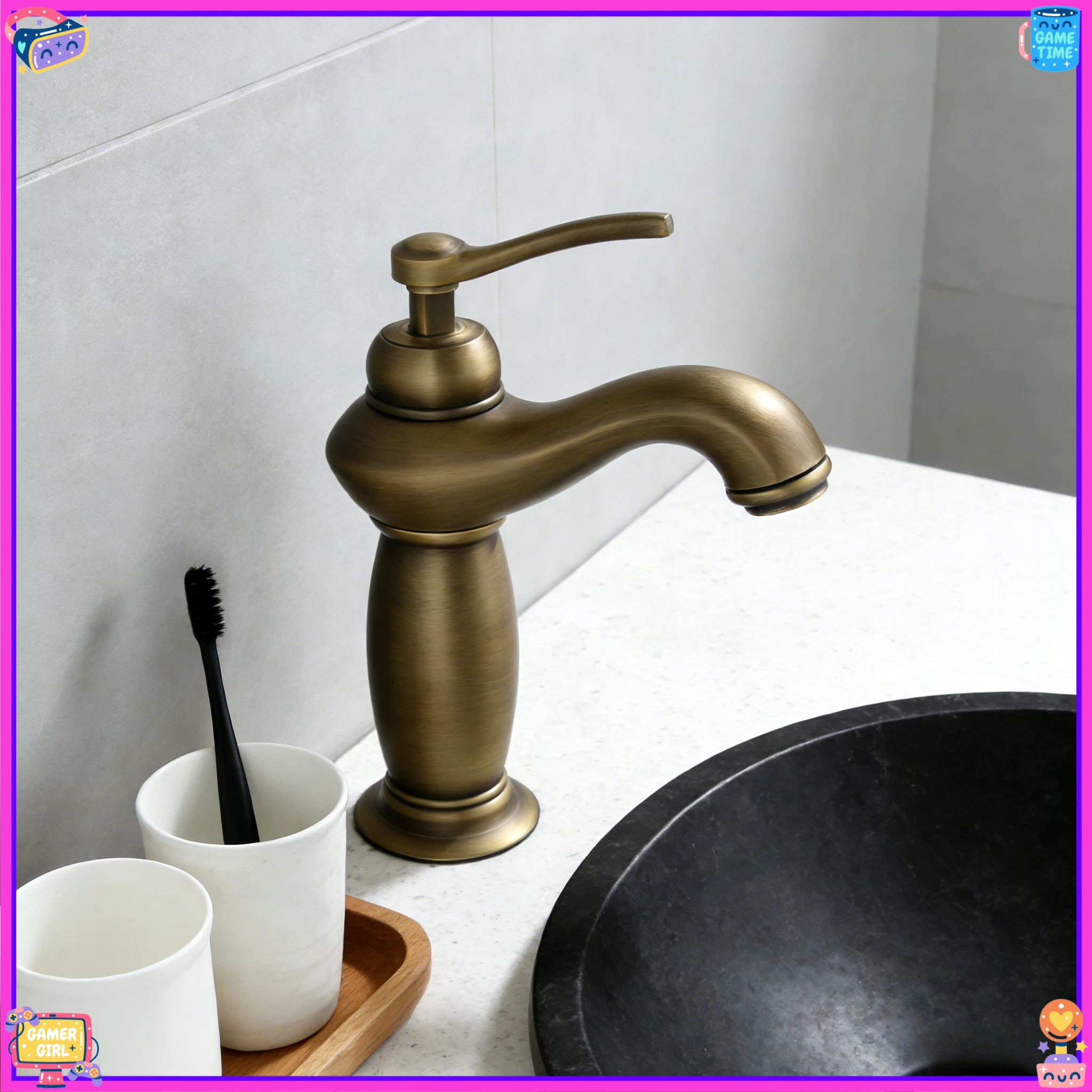 

Премиальный смеситель для умывальника для ванной комнаты, специальный смеситель для горячей и холодной воды — американский антикварный французский латунный стиль в стиле ретро