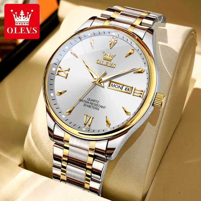 OLEVS 9806 Merkhorloge voor koppels, kalender, waterdicht, lichtgevend, quartz horloge voor heren en dames, origineel modehorloge voor liefhebbers.