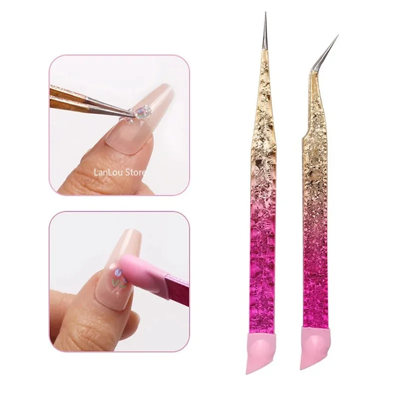 Double Ended Silicone Nail Art Tweezers with Pressing Head Nail Stickers Rhinestones Pick Up Clip Eyelash Extension Makeup Tools