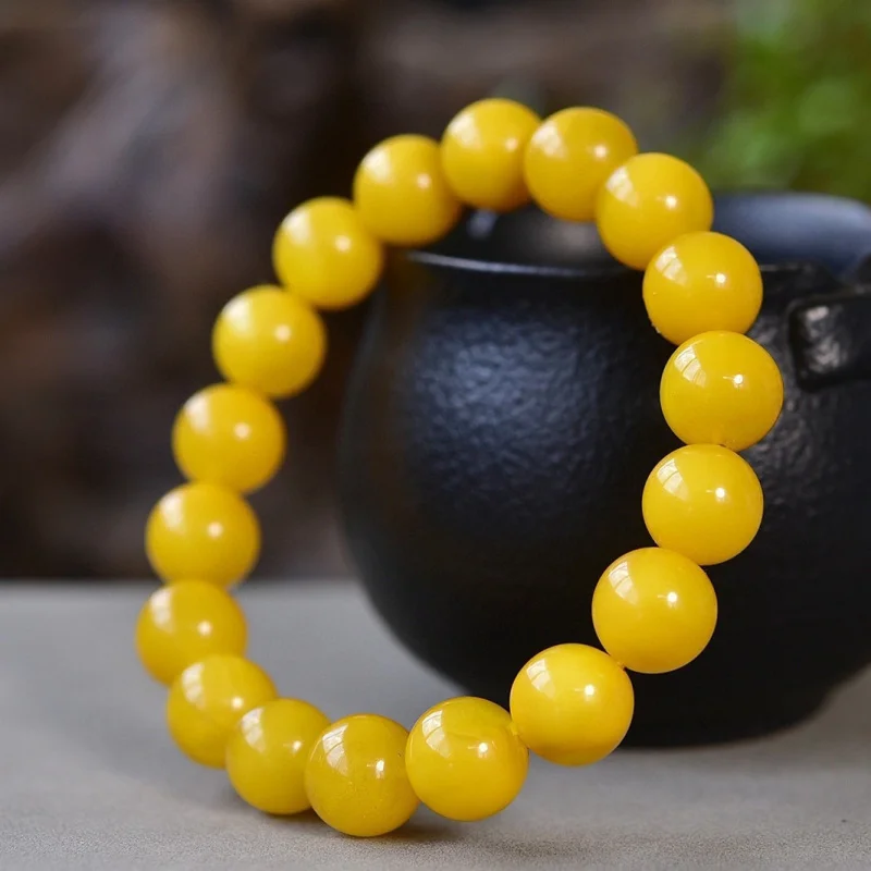 

11mm Old Beeswax Single Circle Bracelet Thick Wax Full Honey Chicken Fat Yellow
