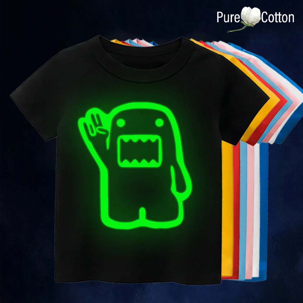 Cotton children's T-shirt, boys cartoon fluorescent print, little monsters, girls multi-color short-sleeved breathable and loose