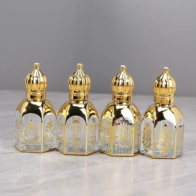 Bottiglia di profumo in vetro da 12 ml portatile Roll on Bottlse Confezione in oro Miscelazione Bottiglie a rullo vuote Mini contenitore per olio essenziale