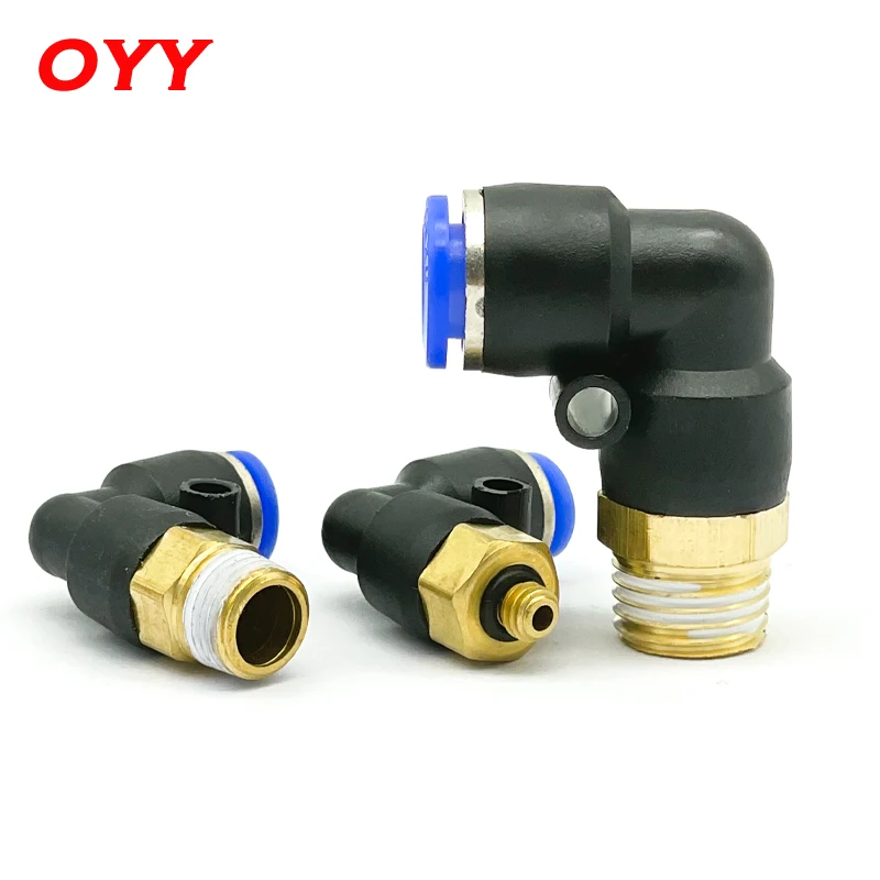 10PCS/Lot PL Elbow Pneumatic Fitting 1/4 3/8 1/2 1/8 BSP Male Thread L Shape Push In Hose OD 6 8 10mm 12mm Air Quick Connector