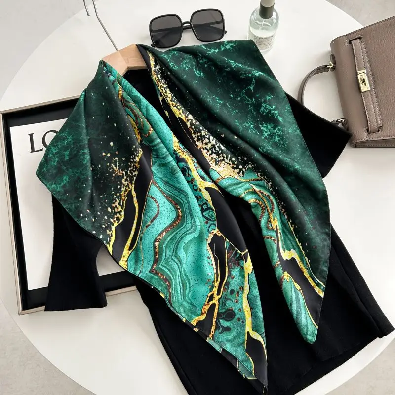 Print Satin Silk Square Scarf Hijab Women Bandana 90CM Headscarves Neckerchief Ladies Muffler Shawl Wrap Foulard Headband