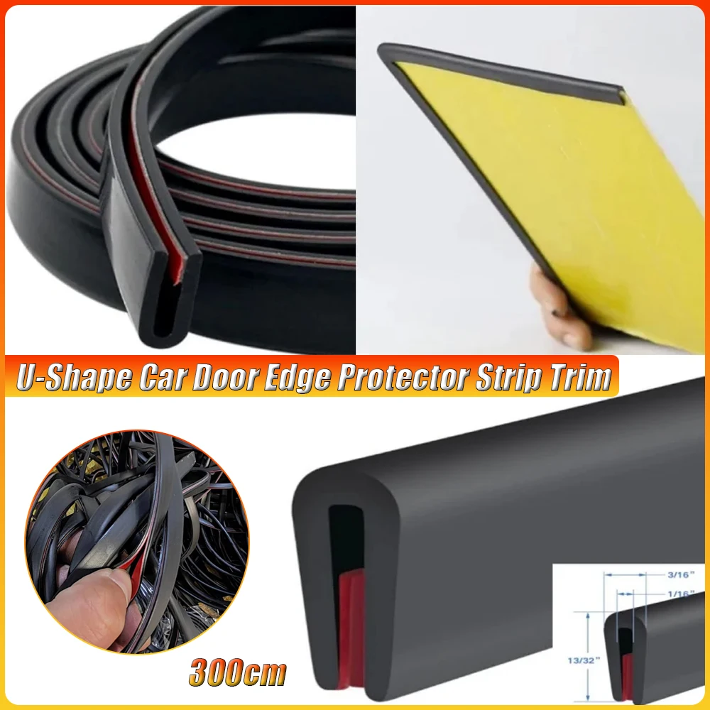 300cm U-Shape Car Door Edge Protector Strip Trim Rubber Guard Seal Anti Oil Seal Edge Shield Encloser Car-Styling Door Seal