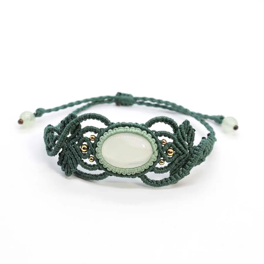 Handmade Wrapped Braided Crystal Stone Macrame Bracelets For Women Natural Prehnite Gemstone Weave Adjustable Bracelet Jewellery