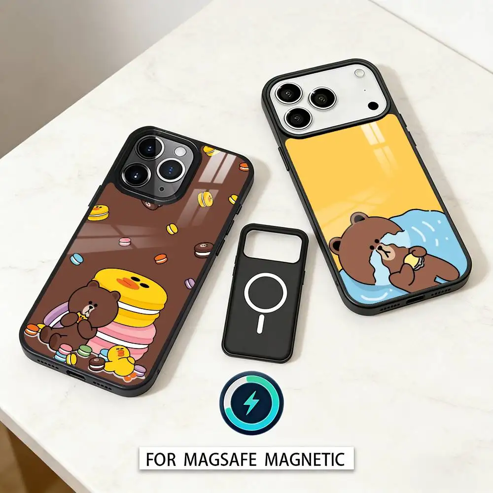 

Cartoon L-LINE F-Friends Cute Brown Phone Case For iPhone17,16,15,14,13,12,Pro,Max,Magnetic For Magsafe Wireless Charging
