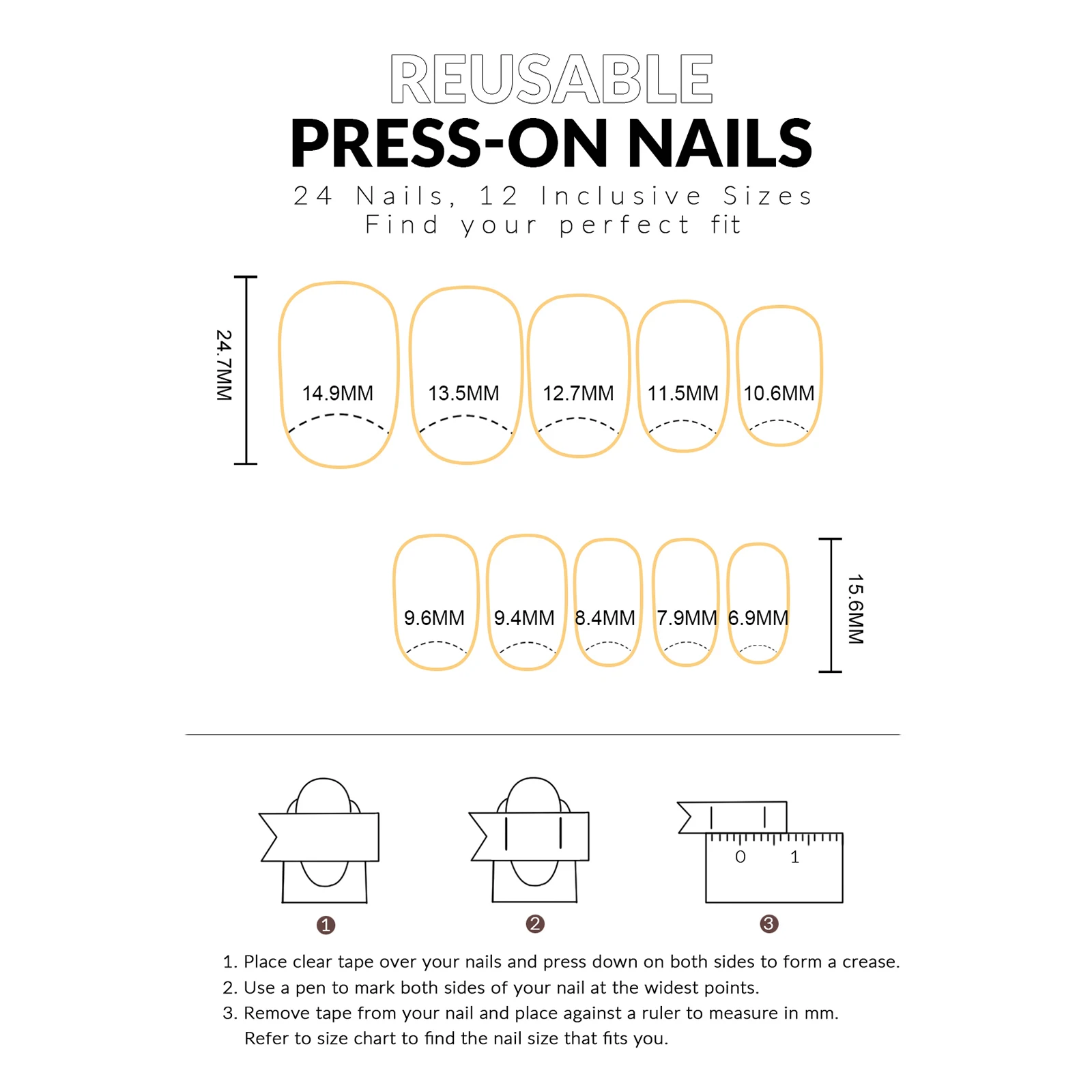 Resin Press-On Nails for Daily Wear Women's Polka Dot Striped Artificial Nails Reusable ABS Fake Nail Kit 24pcs Durable