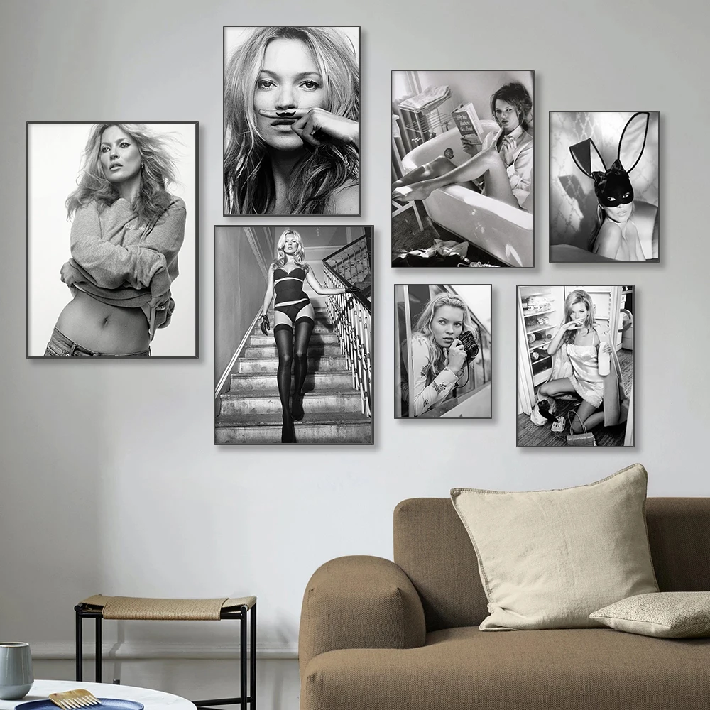 Sexy Supermodel Kate Moss Feminist Fashion Poster Photography Old Hollywood Canvas Painting Wall Pictures Teen Girl Room Decor