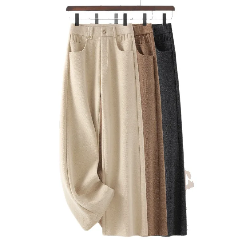 سراويل صوفية للنساء والشتاء، دافئة، سميكة، تنحيف، سراويل كاجوال، فضفاضة، مقاس نحيف، طول الأرض، #5