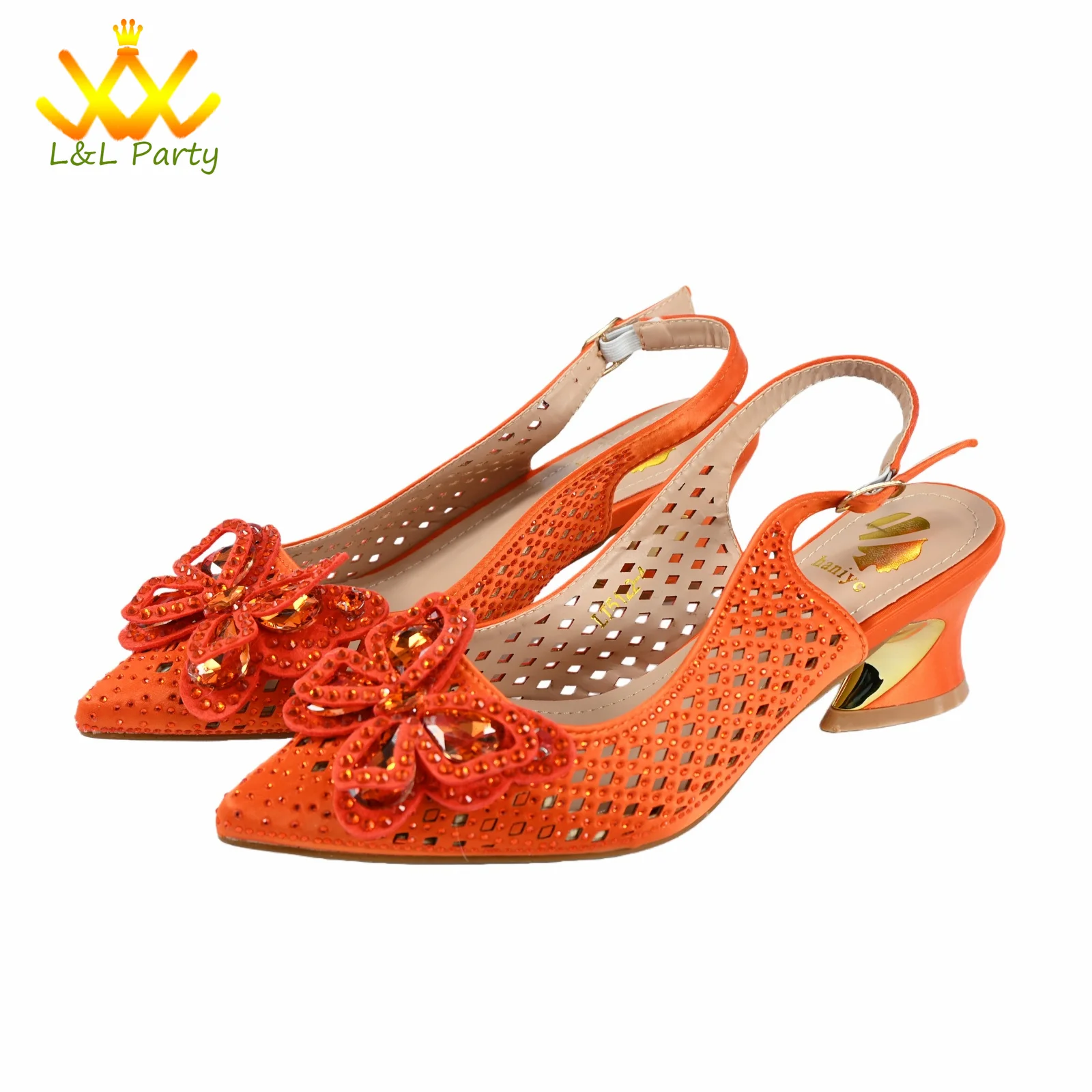 Comfortable Heels New Arrivals African Women Shoes and Bag Set in Orange Color High Quality New Coming for Wedding view 4