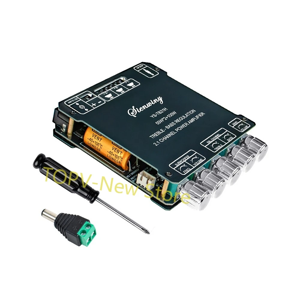 TB21H TPA3116 BT5.1 2.1 Channel Digital Amplifie Board 50W×2+100W Subwoofer DC12-24V AUX USB Multi Protections Amplifie Module