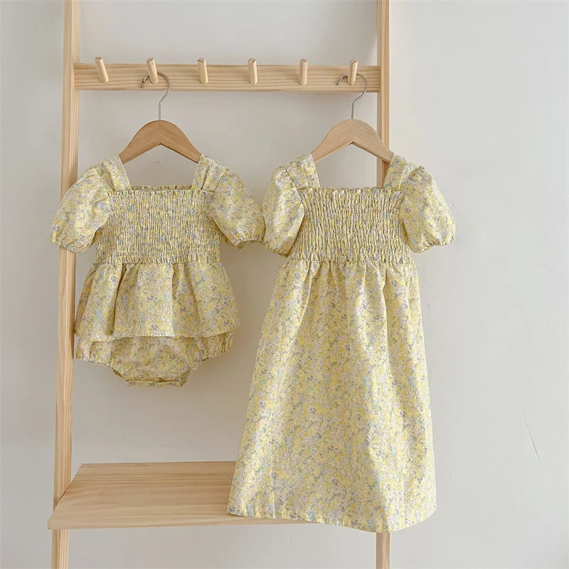 Summer Baby Girl Dress Kids Girl Cute Cotton Dress Baby Girl Floral One Piece Sisters Look Girl Birthday Dress