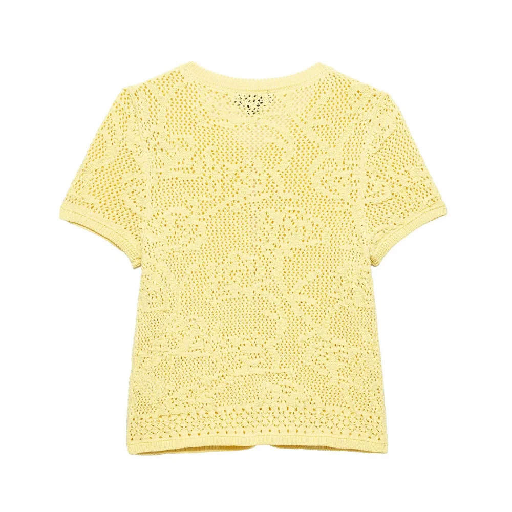 Cardigan tricoté pour femmes, haut ample, col rond, manches courtes, boutons creux, nouvelle mode printemps/été