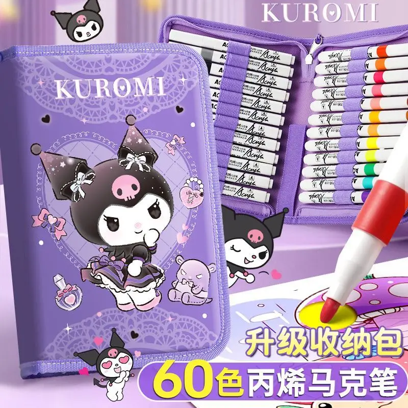 24/36 Colors Color Pen Sanrios Anime Kuromi Acrylic Marker Pen My Melody Watercolor Pen Children Art Professional Painting Brush