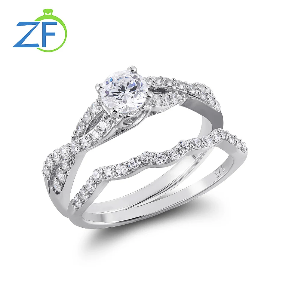 

GZ ZONGFA 925 Sterling Silver 2 in 1 4A CZ Rings White Gemstone Wedding Engagement Unique Jewelry Party Gifts for Women Girls