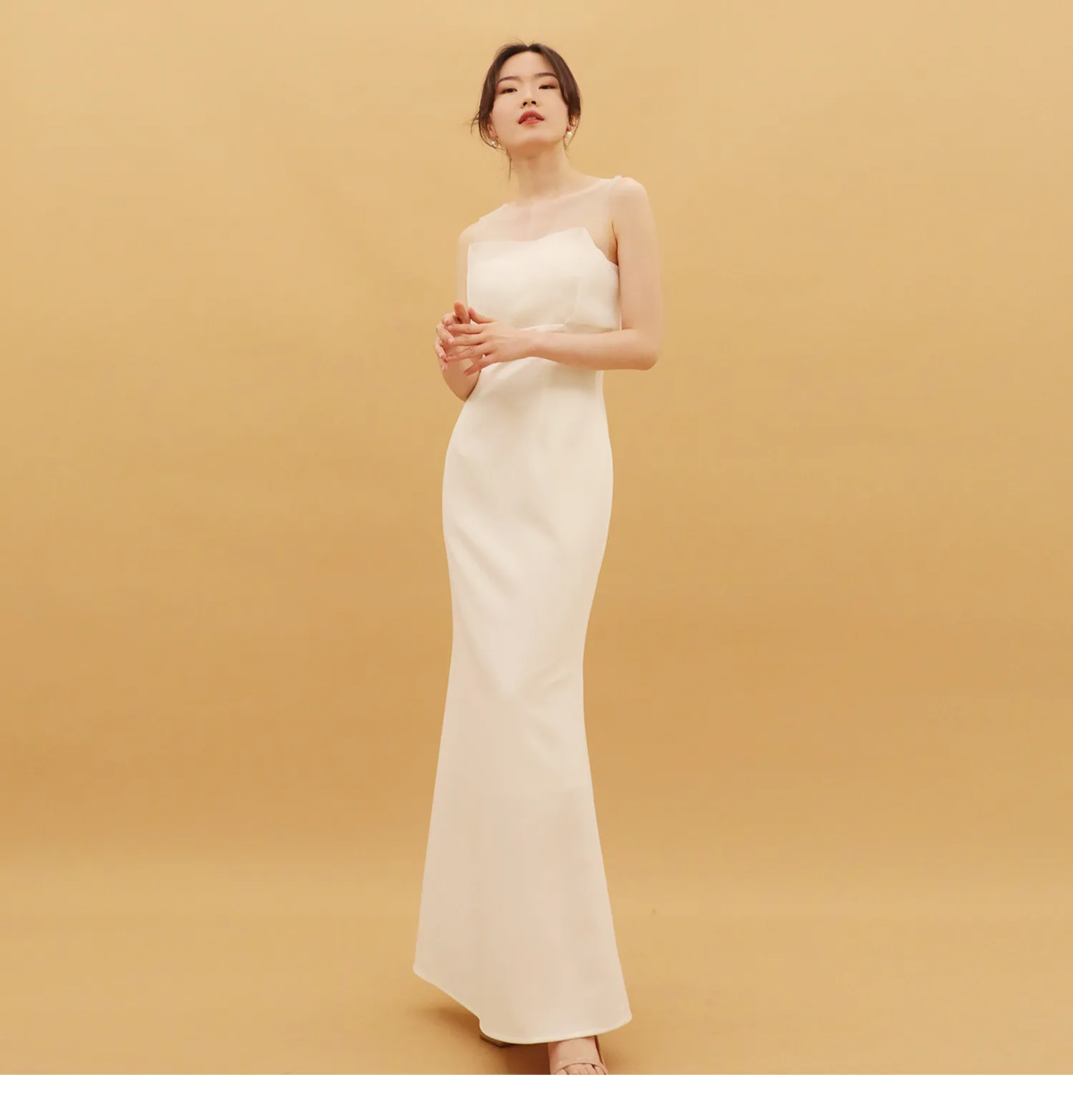 

free shipping 2023 new hot French Light Wedding Bride Travel Photography Simple Mesh Tank Top Fish Tail Long Dress White Dress