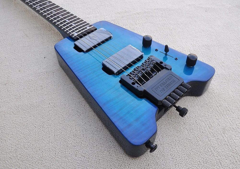 Headless Blue Body  Electric Guitar,Rosewood fingerboard,Black hardware,Provide customized service