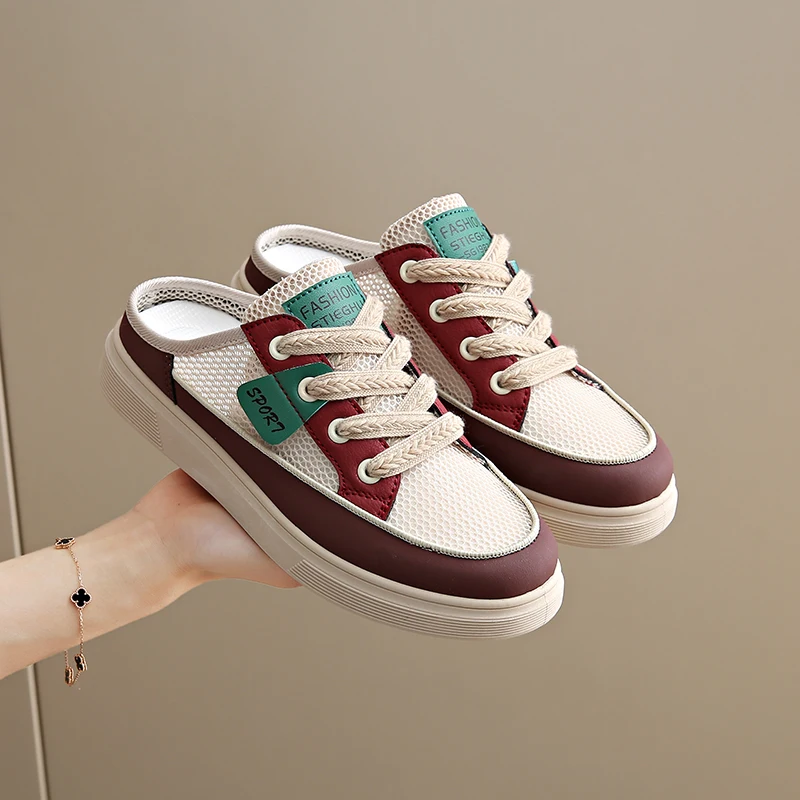 

Summer Women's Casual Shoes Fashion Mesh Mueller Slippers High End Half Slippers for Woman Designer Platform Shoes Zapatos Mujer