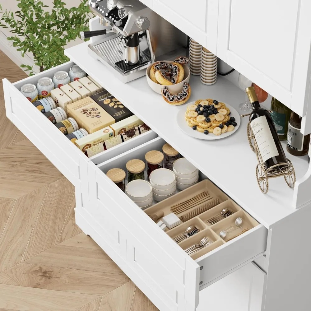 FACBOTALL 74 خزانة مخزن، خزانة مطبخ طويلة مع 6 أبواب ودرجين، خزانة مطبخ مع سطح واسع، حديثة #3