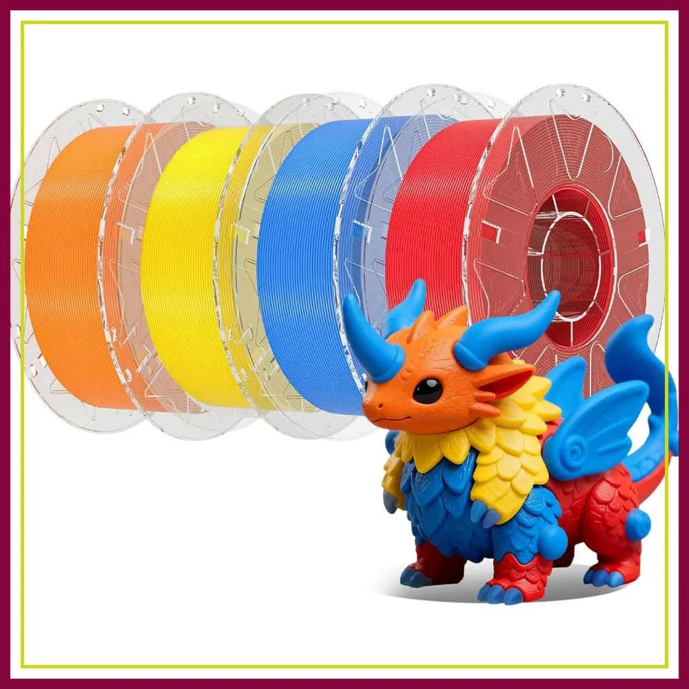 

1.75mm PLA Filament Bundle 4 Colors 1KG Each, High Speed 600mm/s, High Precision +/-0.03mm, No-Tangling, for 3D Printing