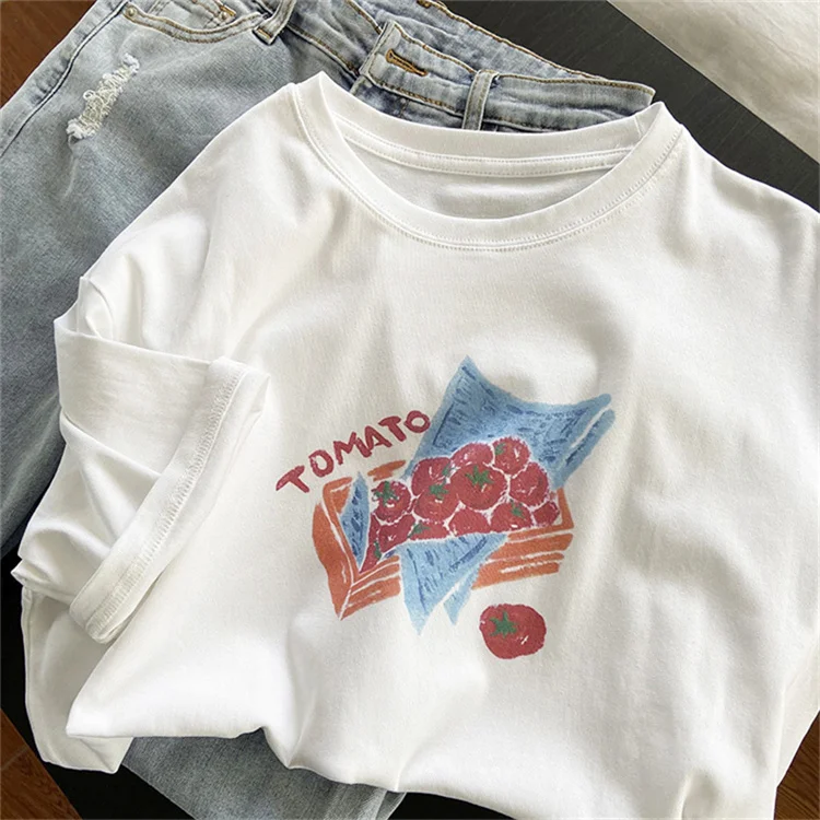 2022 Tomato Sweet 90s Trend Casual T-shirts Clothes Women Female Summer T Clothing Ladies Print Graphic Tee