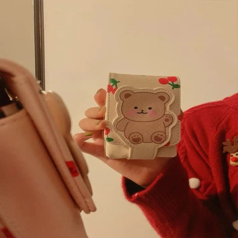 

Little Bear Lipstick Bag With Mirror Professional Protective Cosmetics Storage Box Cute Cartoon Storage Organizer Travel