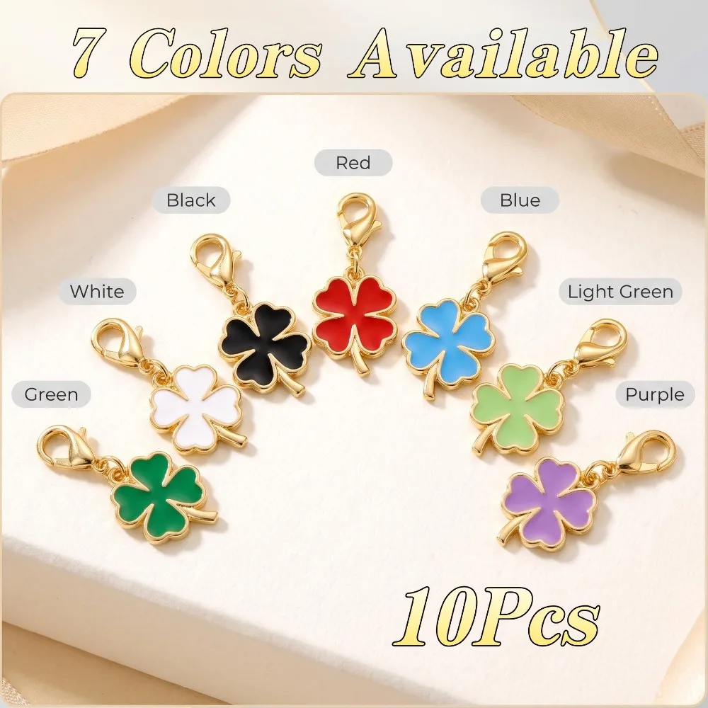 10Pcs Alloy Four-Leaf Clover Keychain, Lucky Charm Bag Pendant, Fashion Ladies Key Ring, Gift Decoration Accessories