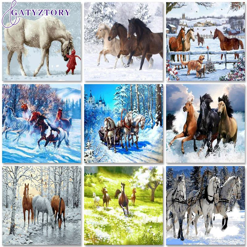 

GATYZTORY Painting By Numbers Horse DIY Oil Paint By Numbers On Canvas 60x75cm Frameless Number Painting Home Decor