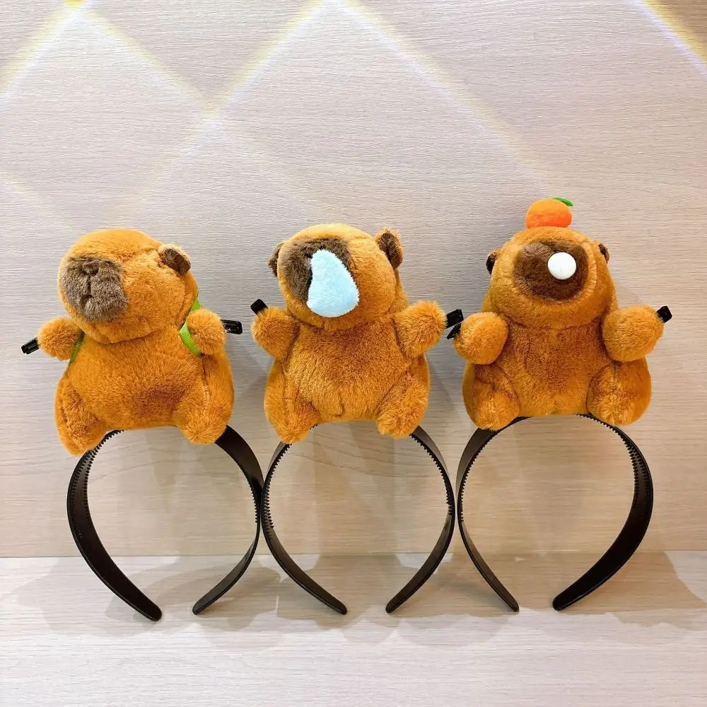 Plush Capybara Hair Band Funny Headdress Photo Props Hair Headband Capybara Runny Nose Hairstyle Fixing Tool Women Men