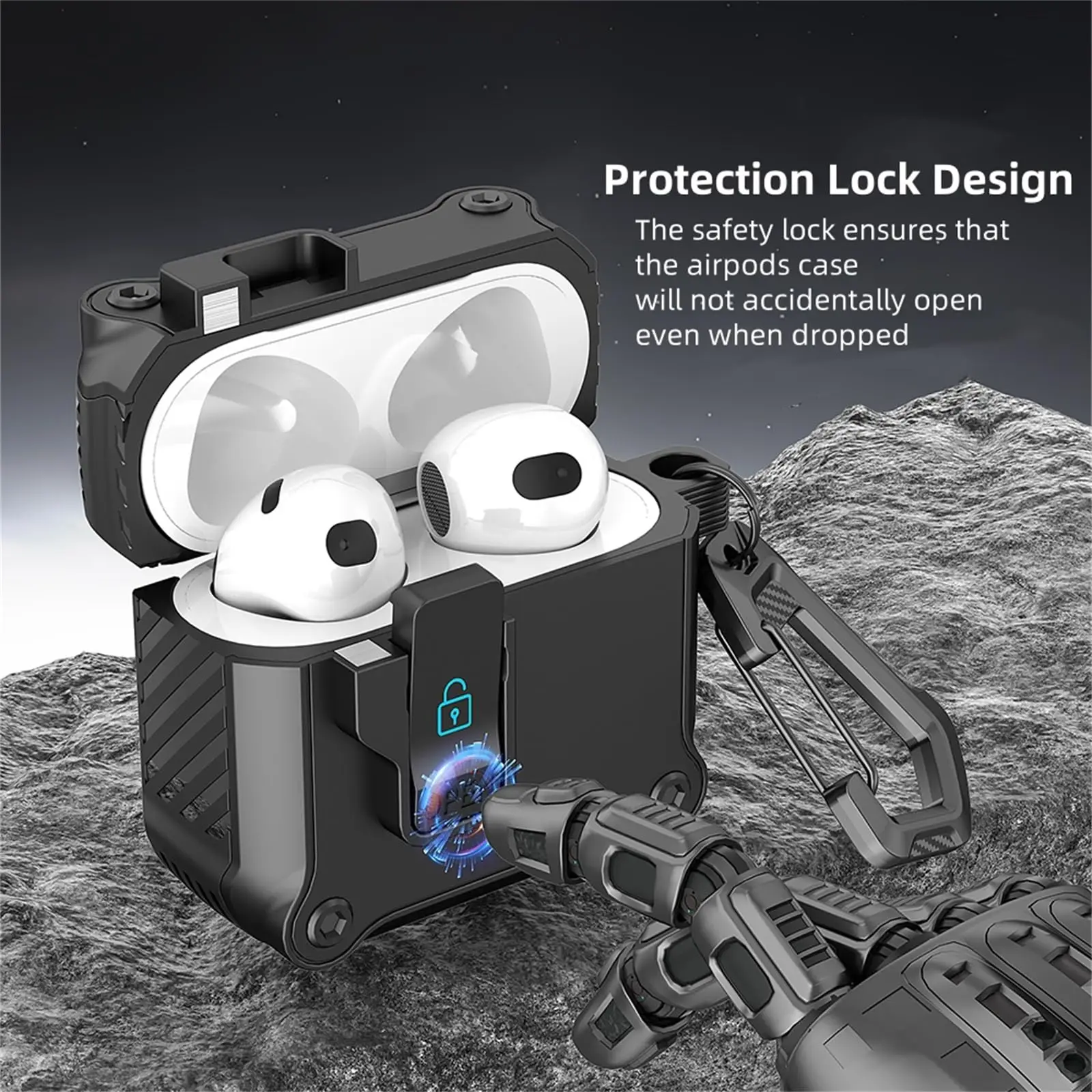 Secure Lock Case For Airpods 4 2024 Case New Armor Shockproof Case with Cleaning Kit and Keychain For Airpods Pro 2nd Generation