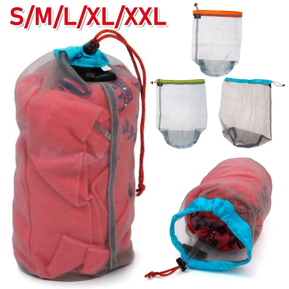 Camping Sports Mesh Storage Bag Ultralight Travel Stuff Sack Drawstring Storage Bag Traveling Organizer Portable Outdoor Tool