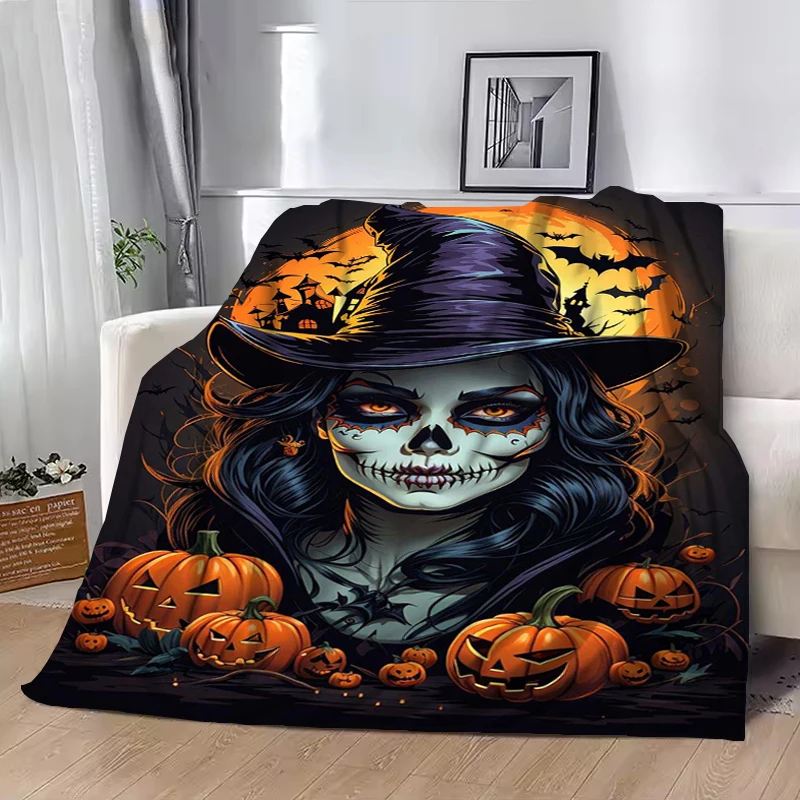 

Anime Blankets for Winter Autumn Halloween Witch Throw Blanket Soft Plaid With Print Camping Chair Office Portable Plead Cover