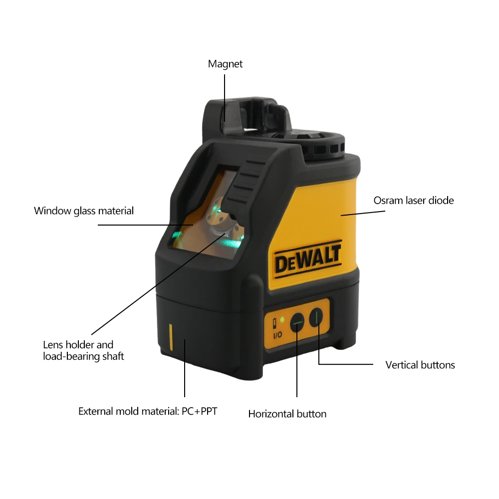 Imagem -04 - Dewalt-forte Luz Verde Nível Laser Instrumento de Pontos Alta Precisão Cruz Horizontal e Vertical Linhas Dw088cg