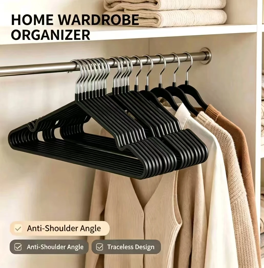10‑PCS Everyday Comfort Non‑Slip Metal Clothes Hangers Anti‑Shoulder Angle Traceless Durable Hanger For Home Wardrobe Use
