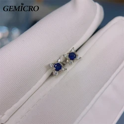 Gemicro 925 Sterling Silver Jewelry with 3mm Natural Sapphire Stone Earring Studs for Party Gift, Women Romatic and Cute Style