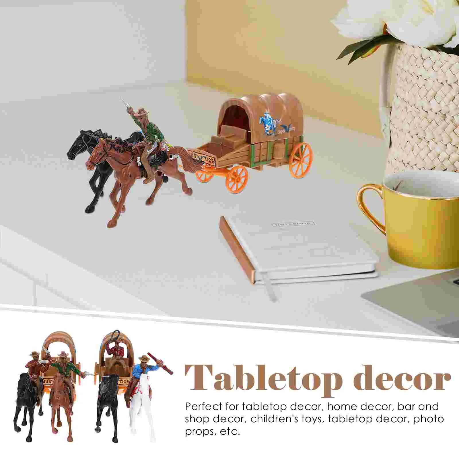 2 Sets Toys Cowboy Model Kids Decorative Carriage Worlds Smallest Home Table Decors