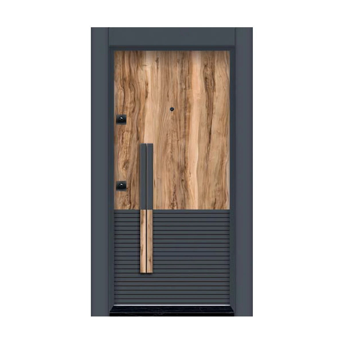 ax-Modern Steel Security Main Door with Designer Geometric Panels Fire Prevention for Supermarket Apartment Exterior & Hall Use