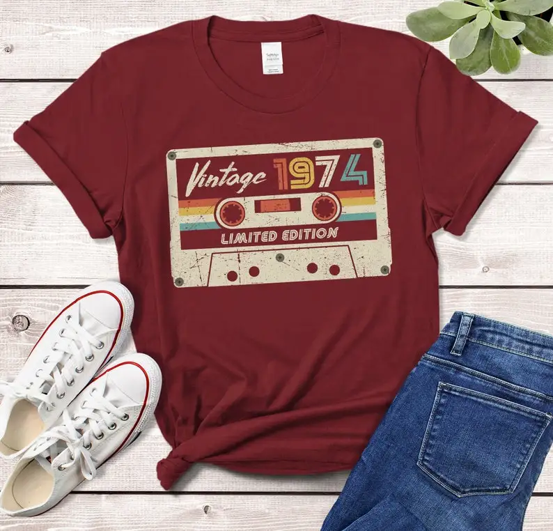 T-shirt cassette vintage 1974 fabriqué en 1974, cadeau pour papa spinal, idée de 48e anniversaire, chemise classique en coton, y2k