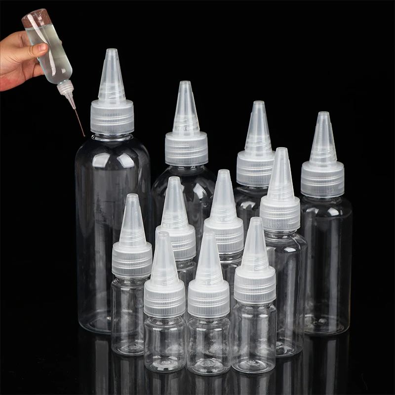 Bottiglie contagocce vuote in plastica trasparente da 3-100 ml riutilizzabili con tappi per ugelli Bottiglia da spremere per contenitori di inchiostro pigmentato per tatuaggi