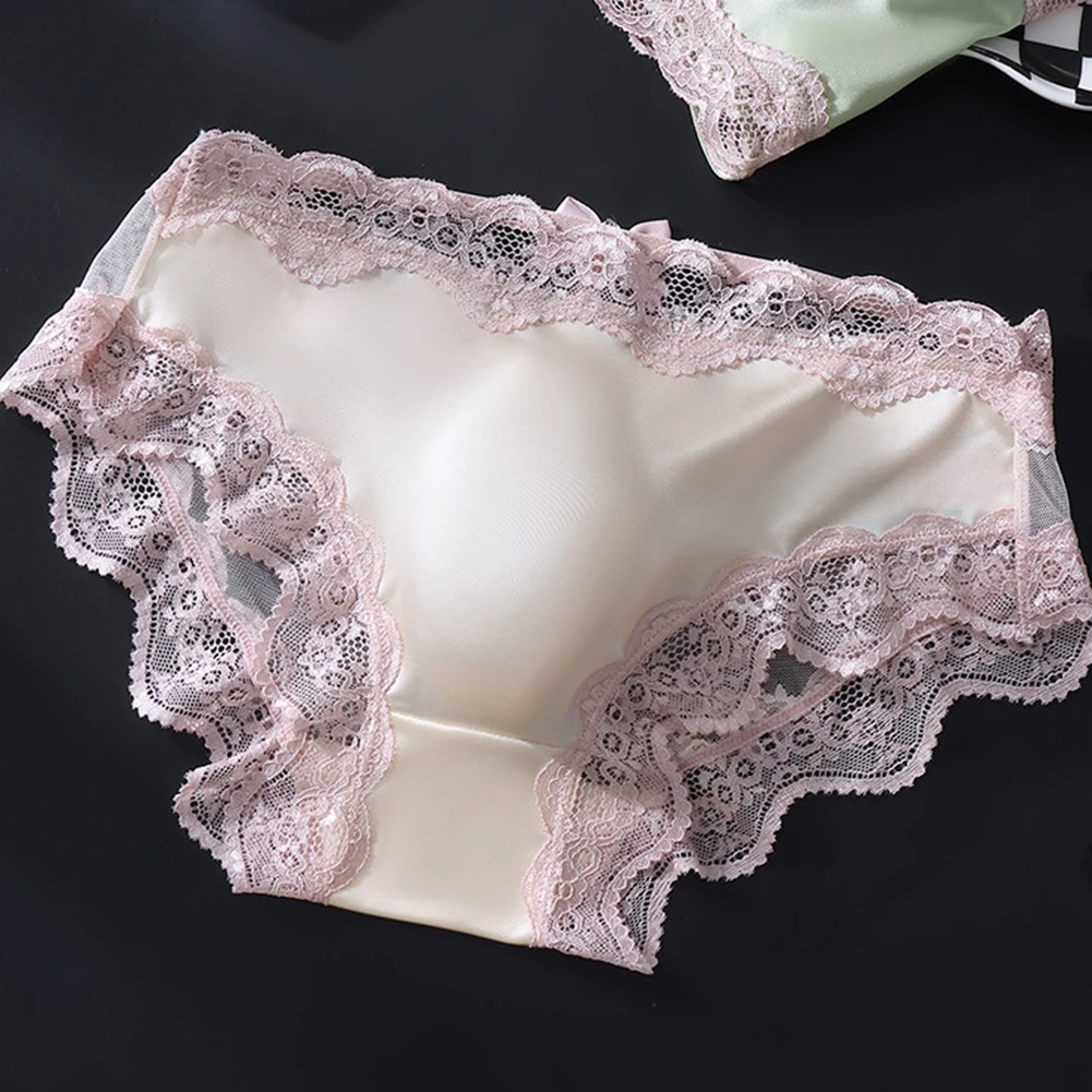 Men's Sexy Lace Sheer Panties Ice Silk Breathable Briefs Underwear 3D Bulge Pouch High Elastic Panties Male Mesh Lingerie