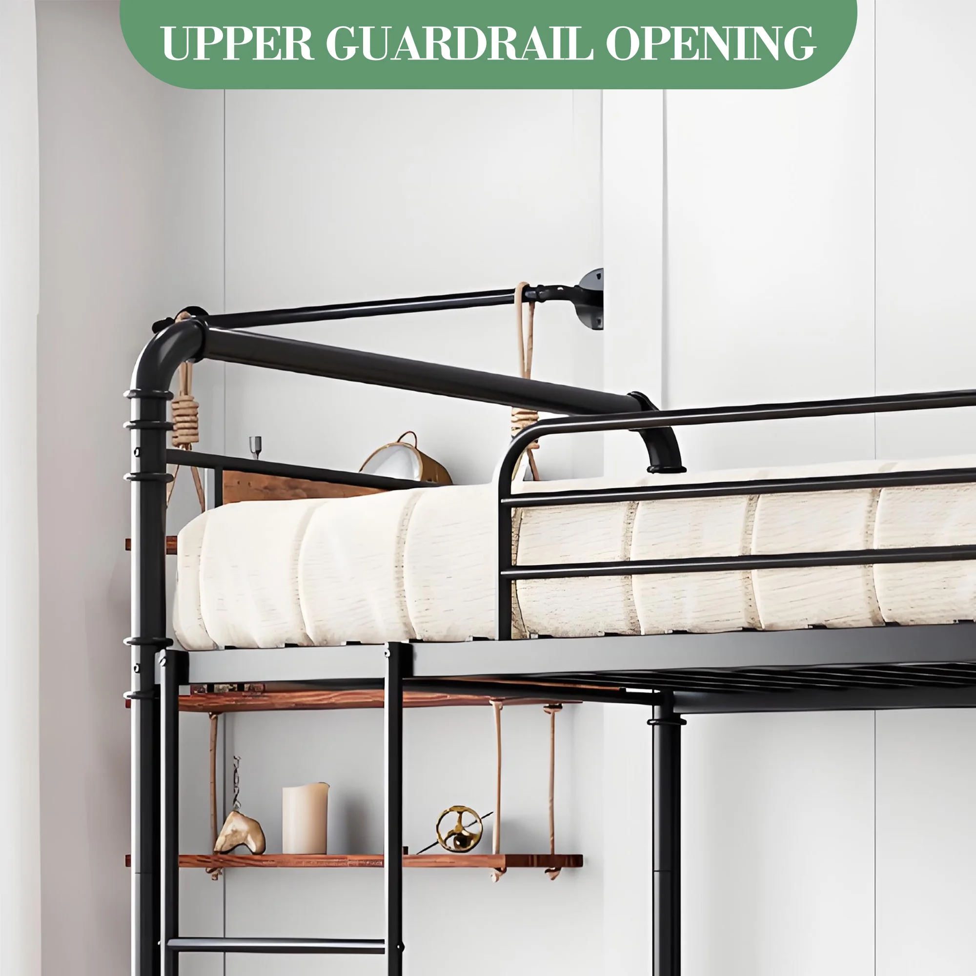 Space-Saving Twin Over Twin Metal Bunk Bed – Convertible Loft Bed Frame with Guardrails & Ladder, Heavy Duty, Noise-Free, Easy Assembly, No Box Spring Needed – Vintage Black