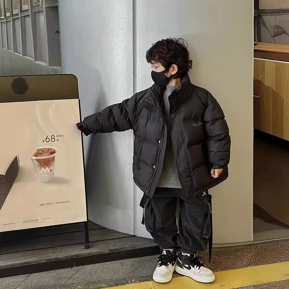 

4-14 Years Boys' winter thickened cotton-padded jacket, style cotton-padded jacket Cool winter wear down cotton-padded jacket
