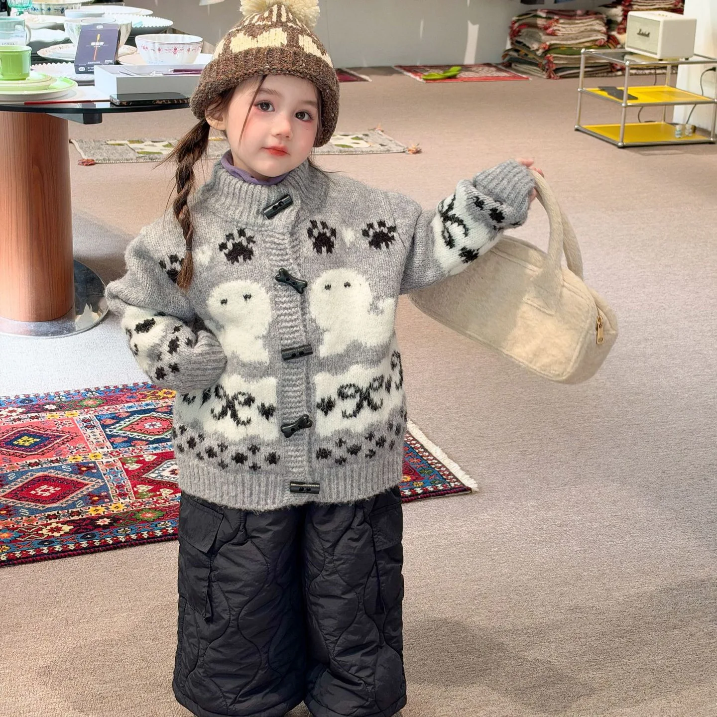 Sweater 2026 Winter New Children Clothing Girls Thick Coarse Wool Medium Long Sweater Fashion and Versatile
