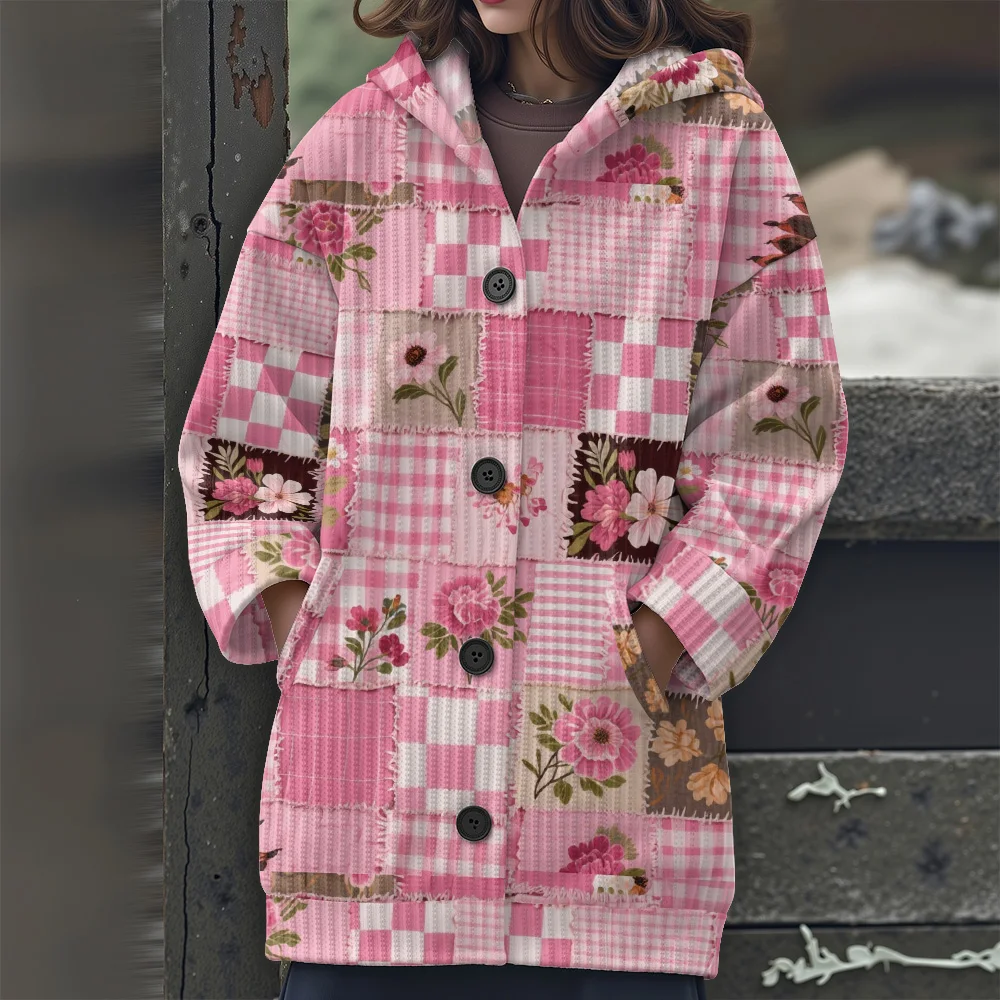 2025 New Women's Long Sleeve Hooded Sweater Casual Fashion Splice Printing Knit Tunic Top Oversize Trend Streetwear
