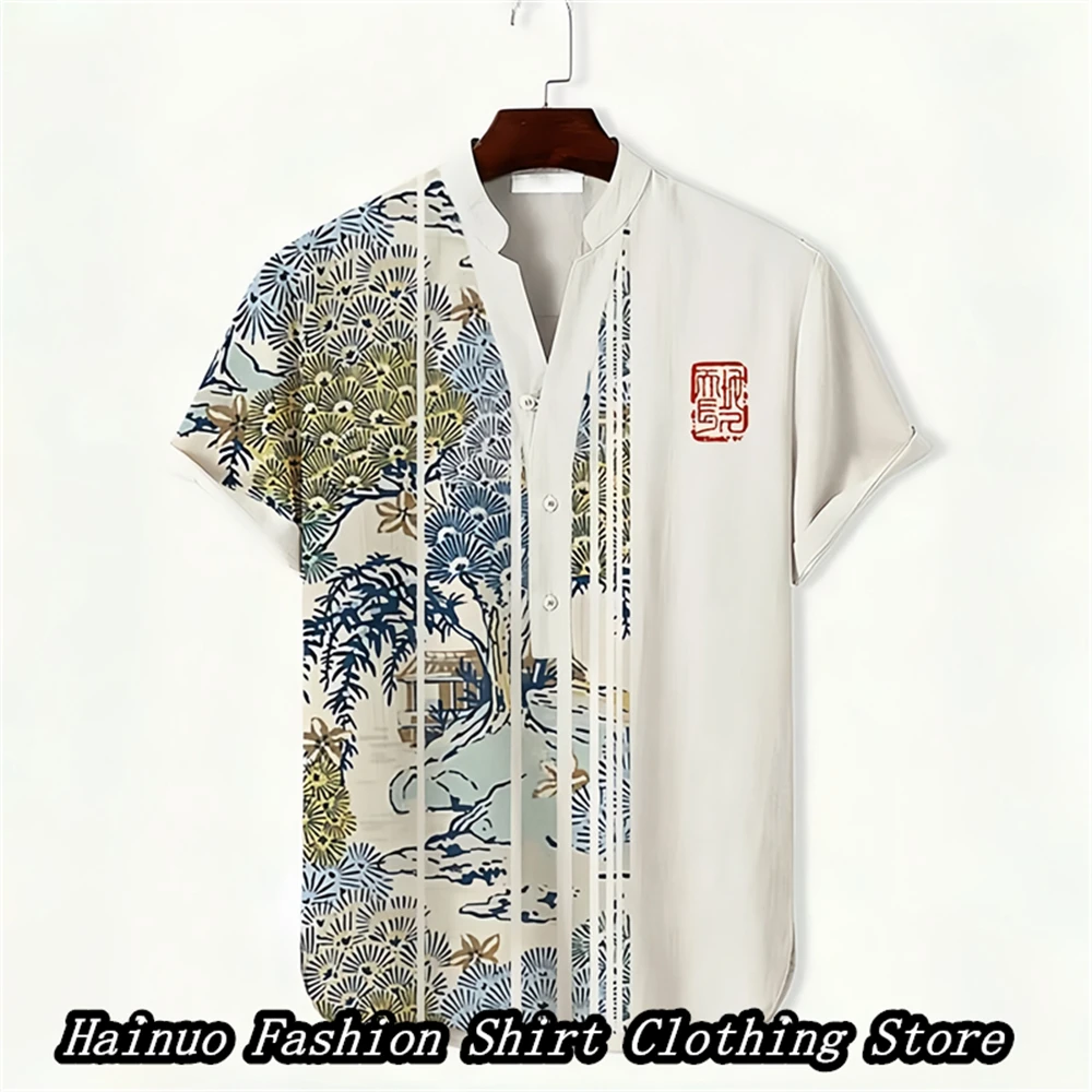 2024 Popular Men\'s Shirts, Summer Leisure, Vacation, Home, 3D Premium Print, Retro Linen Short Sleeve Polo Shirt, XS-5XL