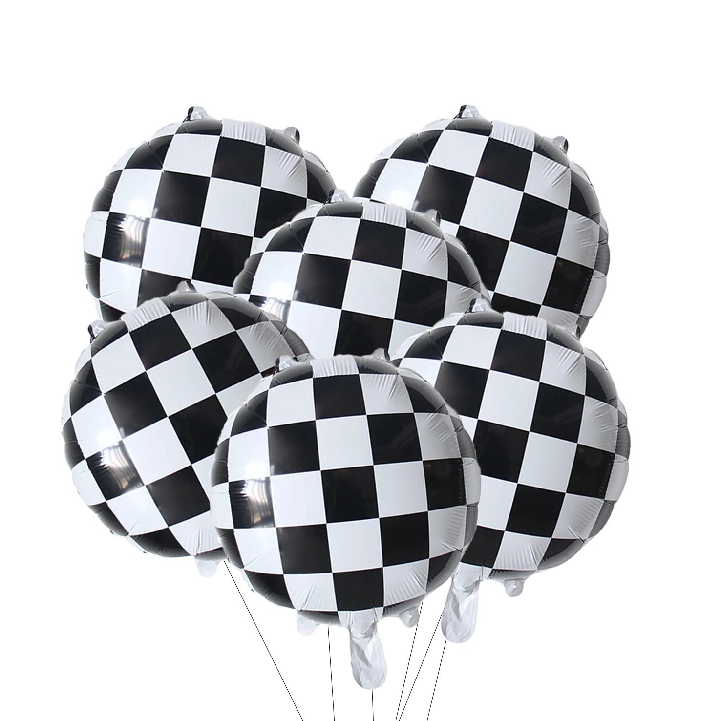 مجموعة بالونات زخرفية للعجلات ، حفلة موضوع السباق ، أبيض وأسود ، مربع ، 6 عبوات ، 18 بوصة