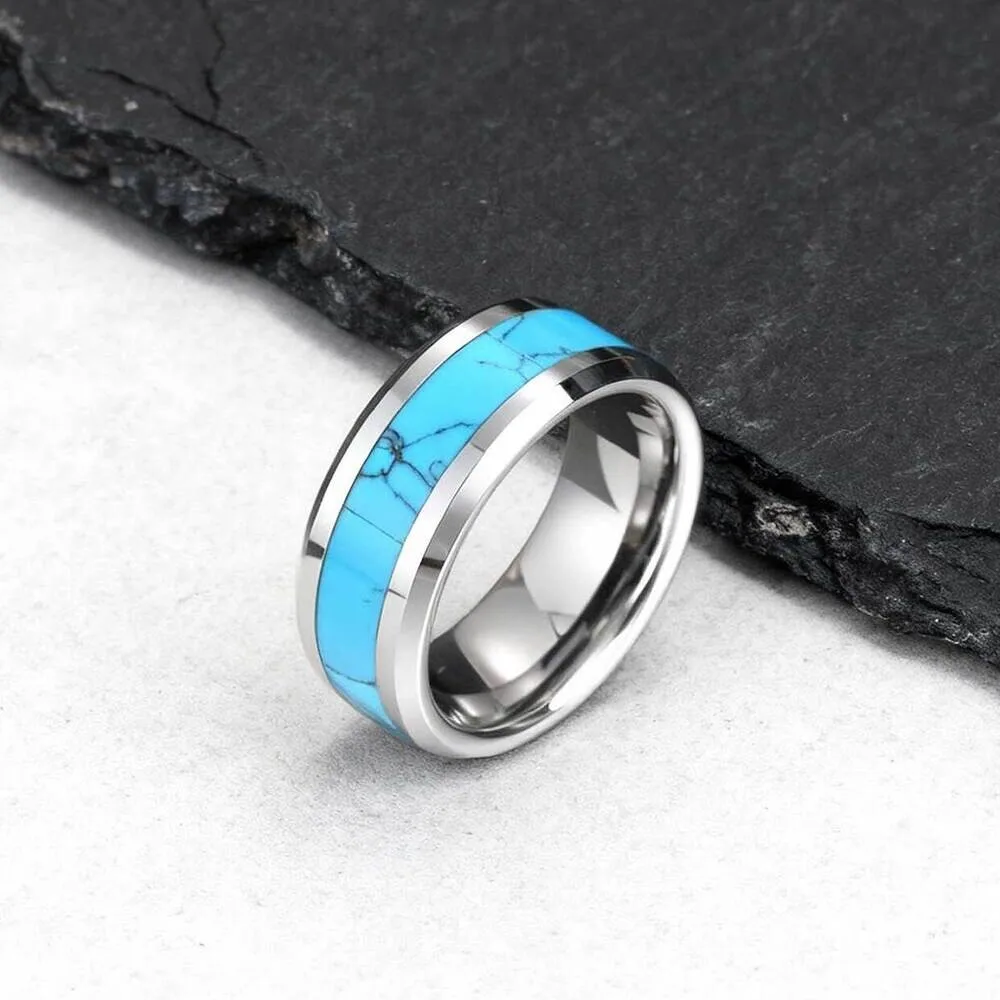 

Natural Stone Tungsten Ring for Men Boys,6MM Width High Quality Silver Color Non Scratch Ring,Turquoise Jewelry Gift